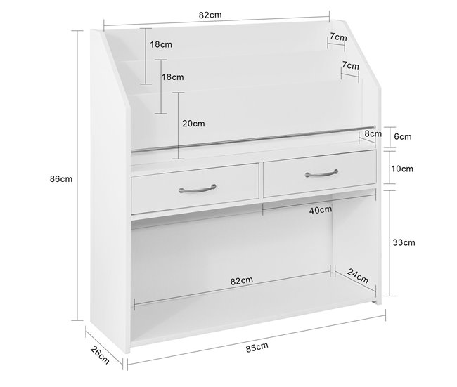 Conforama Estantería Infantil Con 2 Cajones Organizador De Juguetes De Blanco Estantería De Almacenamiento Multifuncional 85 X 26 X 86 Cm KMB39-W SoBuy