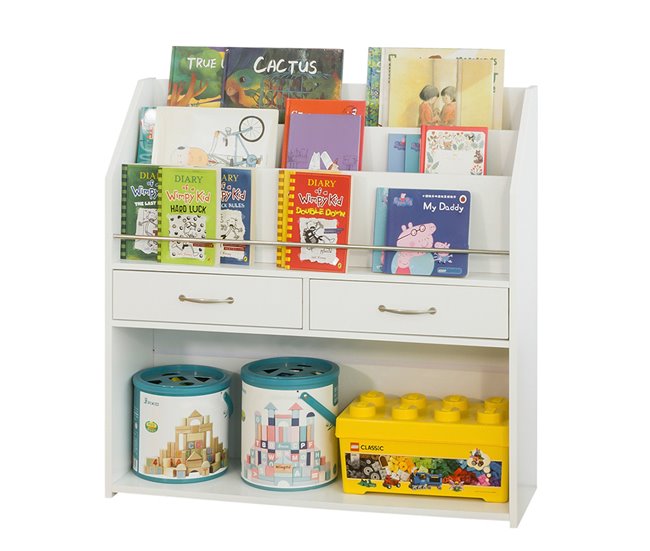 Conforama Estantería Infantil con 2 Cajones Organizador de Juguetes de Blanco Estantería de Almacenamiento Multifuncional 85 x 26 x 86 cm KMB39-W SoBuy