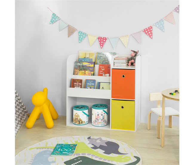 Conforama Estantería Infantil Con Cajas De Colores Estantería De Almacenamiento Multifuncional Con 2 Cajas 89 X 35 X 88 Cm KMB37-W SoBuy