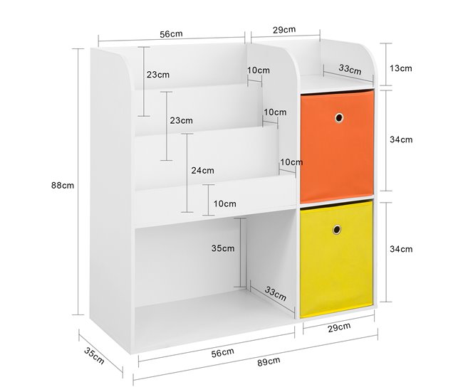 Conforama Estantería Infantil Con Cajas De Colores Estantería De Almacenamiento Multifuncional Con 2 Cajas 89 X 35 X 88 Cm KMB37-W SoBuy