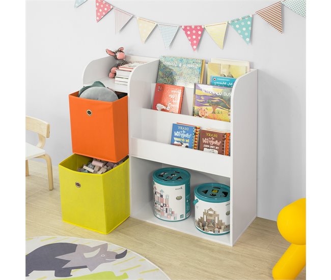Conforama Estantería Infantil Con Cajas De Colores Estantería De Almacenamiento Multifuncional Con 2 Cajas 89 X 35 X 88 Cm KMB37-W SoBuy