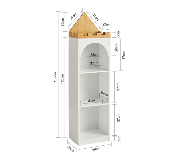 Conforama Estantería Infantil Con Estantes Diseño De Candado Aprox. 40 X 150 X 30 Cm KMB42-W SoBuy