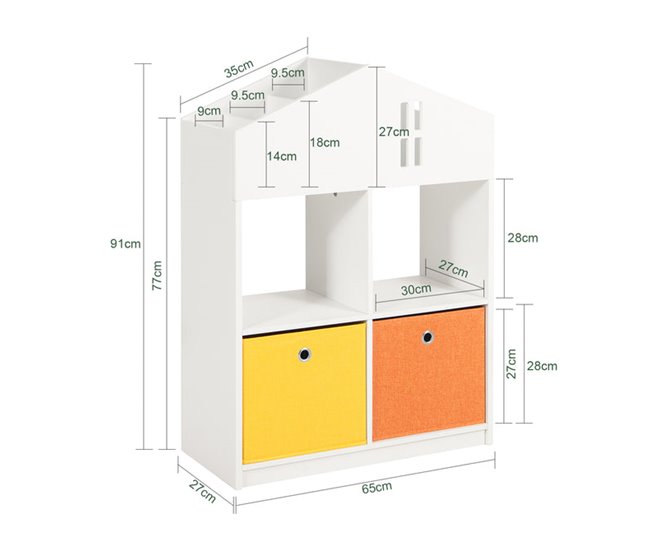 Conforama Estantería Infantil De Juguetes Y Libros Librería Infantil Con 2 Cestas 65 X 27 X 91cm KMB49-W SoBuy