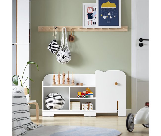 Conforama Estantería Infantil Organizador De Juguetes Multifuncional Con 1 Gancho Y 5 Compartimientos Con Forma De Elefante KMB62-W SoBuy