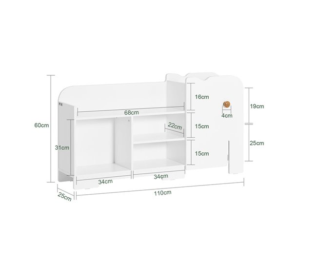 Conforama Estantería Infantil Organizador De Juguetes Multifuncional Con 1 Gancho Y 5 Compartimientos Con Forma De Elefante KMB62-W SoBuy