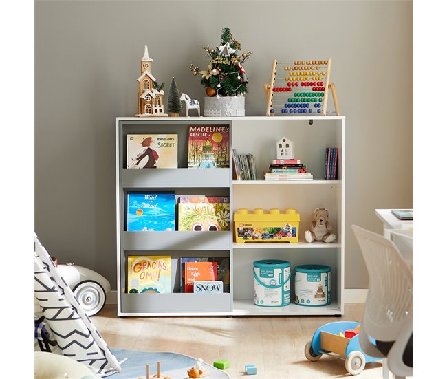 Conforama Estantería Infantil Para Guardar Armario Auxiliar Para Niño Con Puertas Correderas Organizador De Juguetes KMB33-W SoBuy