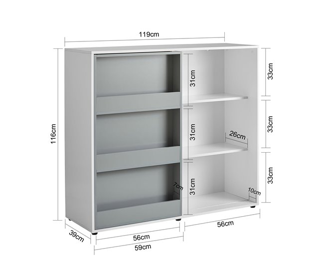 Conforama Estantería Infantil Para Guardar Armario Auxiliar Para Niño Con Puertas Correderas Organizador De Juguetes KMB33-W SoBuy