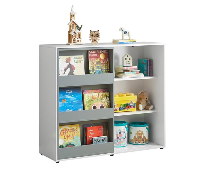 Conforama Estantería Infantil para guardar Armario Auxiliar para Niño con Puertas Correderas Organizador de Juguetes KMB33-W SoBuy