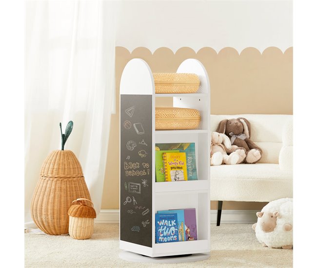 Conforama Estantería Infantil Para Libros Giratoria Librería Multifuncional Con 1 Pizarra Y 4 Estantes Blanco 48 X 48 X 105 Cm KMB64-W SoBuy