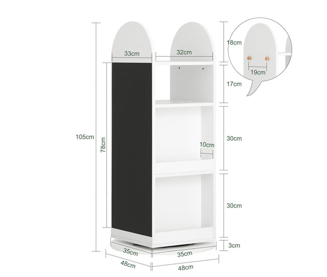Conforama Estantería Infantil Para Libros Giratoria Librería Multifuncional Con 1 Pizarra Y 4 Estantes Blanco 48 X 48 X 105 Cm KMB64-W SoBuy