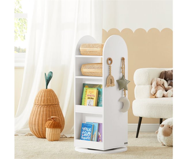 Conforama Estantería Infantil Para Libros Giratoria Librería Multifuncional Con 1 Pizarra Y 4 Estantes Blanco 48 X 48 X 105 Cm KMB64-W SoBuy