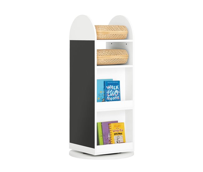 Conforama Estantería Infantil para Libros Giratoria Librería Multifuncional con 1 Pizarra y 4 Estantes Blanco 48 x 48 x 105 cm KMB64-W SoBuy