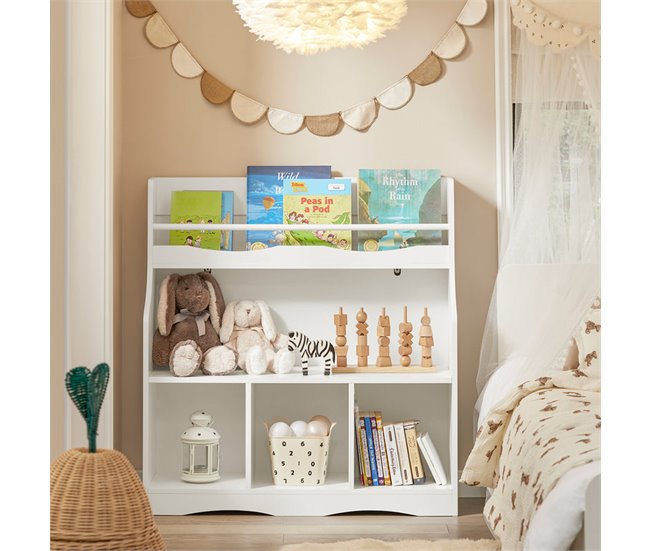 Conforama Estantería Infantil Para Libros Organizador De Juguetes Multifuncional Con 3 Compartimientos Y 1 Estante KMB57-W SoBuy