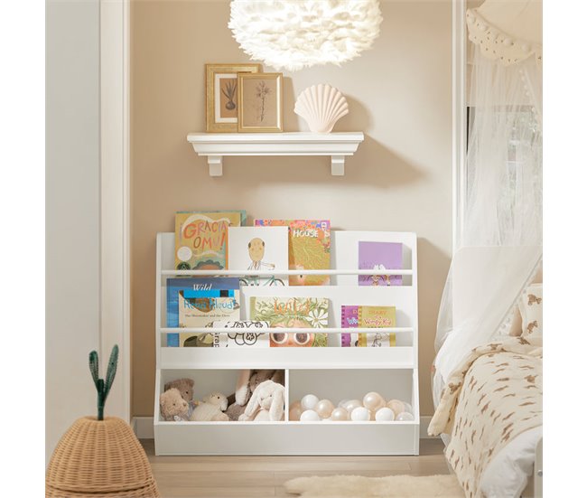 Conforama Estantería Infantil Para Libros Organizador De Juguetes Multifuncional Con 2 Compartimientos Y 2 Estantes KMB56-W SoBuy