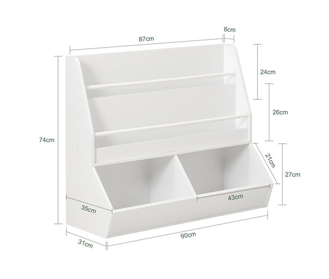Conforama Estantería Infantil Para Libros Organizador De Juguetes Multifuncional Con 2 Compartimientos Y 2 Estantes KMB56-W SoBuy