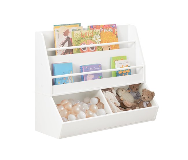 Conforama Estantería Infantil para Libros Organizador de juguetes Multifuncional con 2 compartimientos y 2 estantes KMB56-W SoBuy