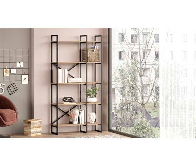 Conforama Estantería LAILA 87 5cm Estructura Negra Y Estantes Color Nogal