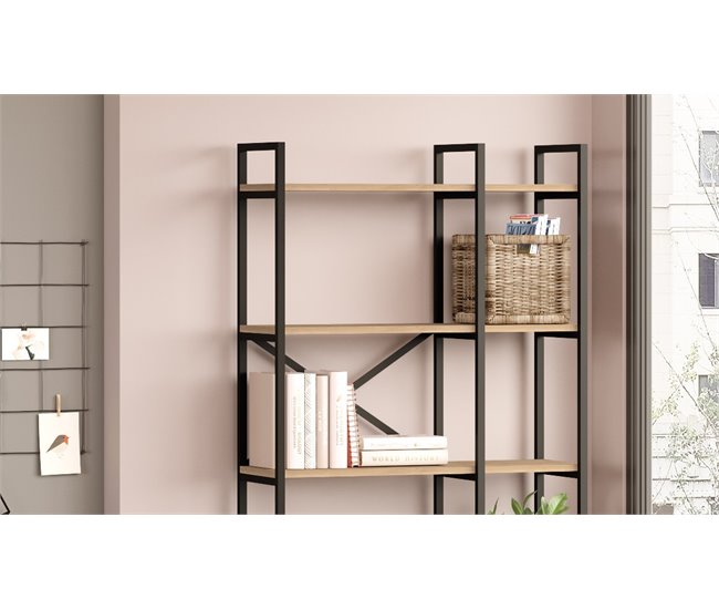 Conforama Estantería LAILA 87 5cm Estructura Negra Y Estantes Color Nogal