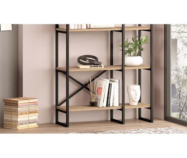 Conforama Estantería LAILA 87 5cm Estructura Negra Y Estantes Color Nogal