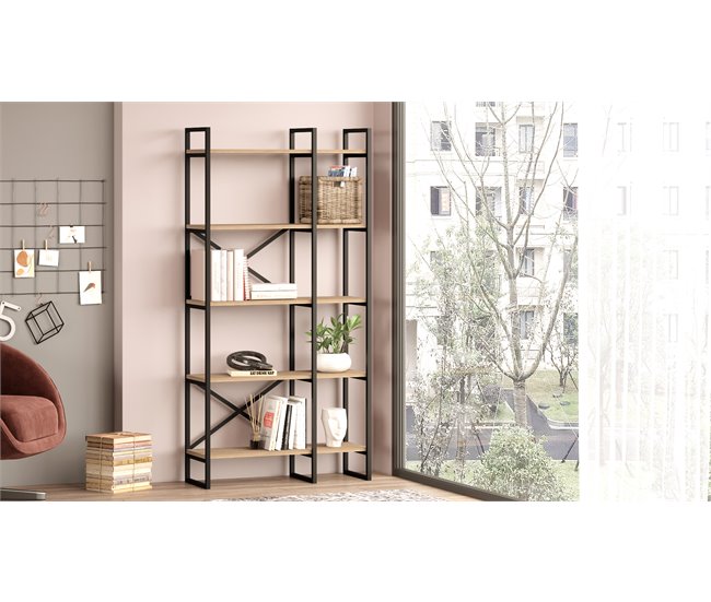 Conforama Estantería LAILA 87 5cm estructura negra y estantes color nogal