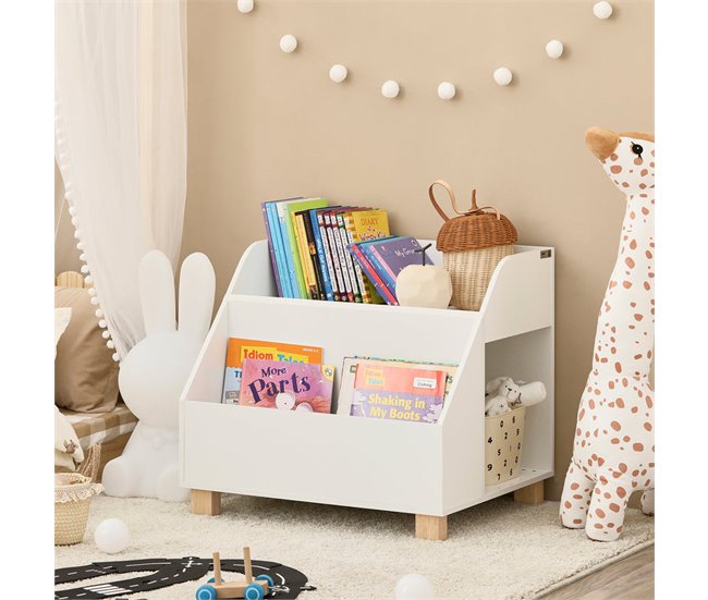 Conforama Estantería Para Niños Con 2 Estantes Y 1 Compartimiento Librería Infantil Para Habitación Organizador Multiusos KMB54-W SoBuy