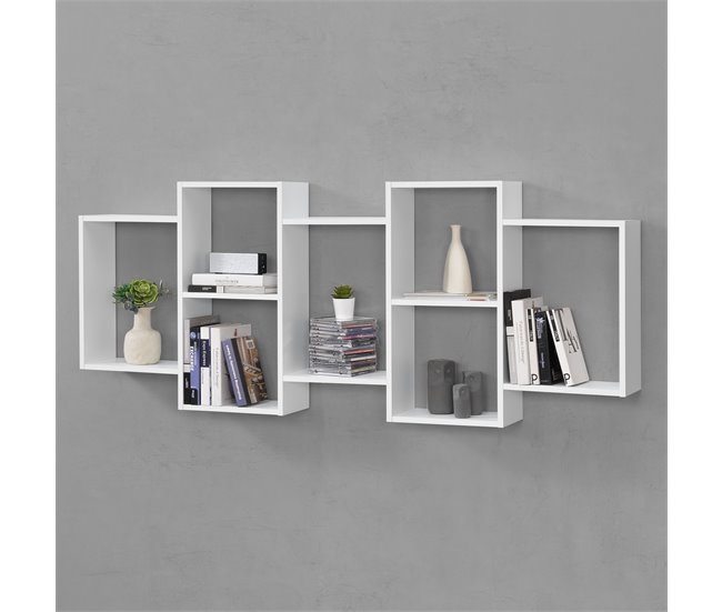 Conforama Estantería Para Pared Jessheim Con 7 Compartimientos Aglomerado 161 X 18 X 65 Cm - Blanco Lacado Mate [en.casa]