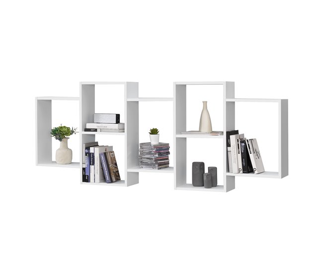 Conforama Estantería para Pared Jessheim con 7 compartimientos aglomerado 161 x 18 x 65 cm - Blanco lacado mate [en.casa]