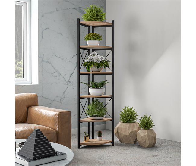 Conforama Estantería Para Plantas Ulfborg Con 6 Estantes Metal/aglomerado 160x30x30 Cm - Efecto Madera Negro [en.casa]