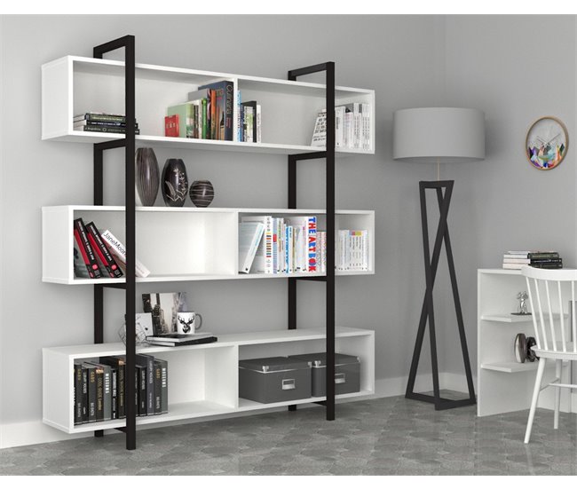 Conforama Estantería STAR Color Blanco Con Barras Metálicas Negras