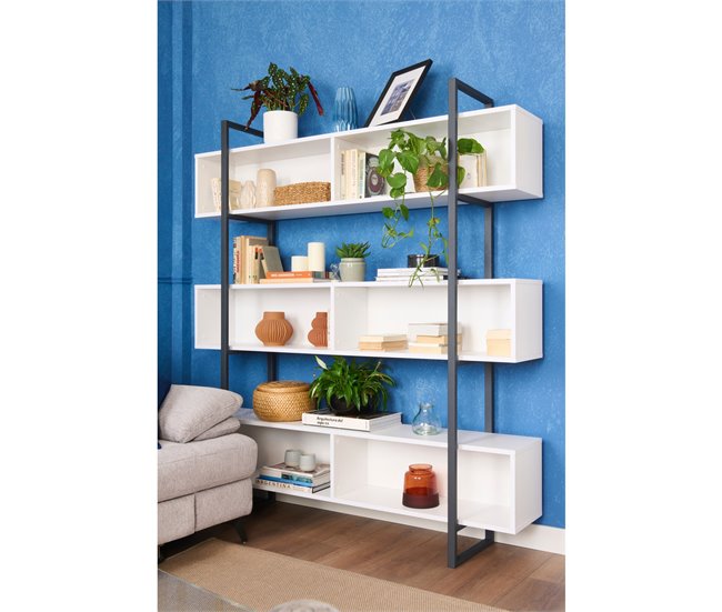 Conforama Estantería STAR Color Blanco Con Barras Metálicas Negras