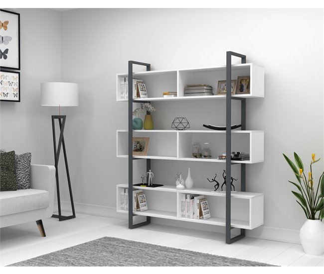 Conforama Estantería STAR Color Blanco Con Barras Metálicas Negras