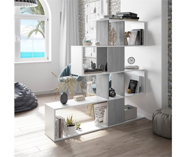 Conforama Estantería ZIGZAG 4 Alturas Blanco Y Cemento