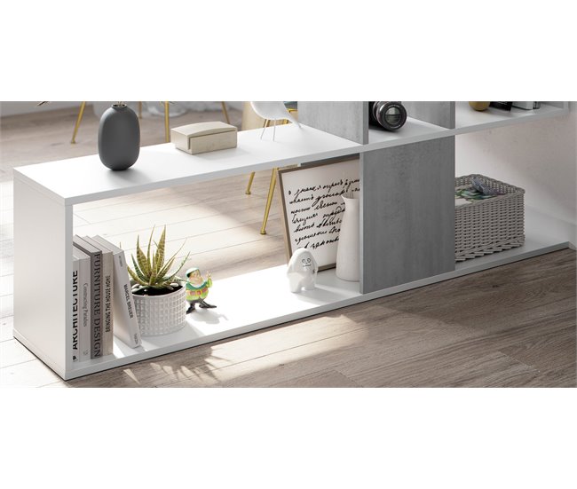 Conforama Estantería ZIGZAG 4 Alturas Blanco Y Cemento