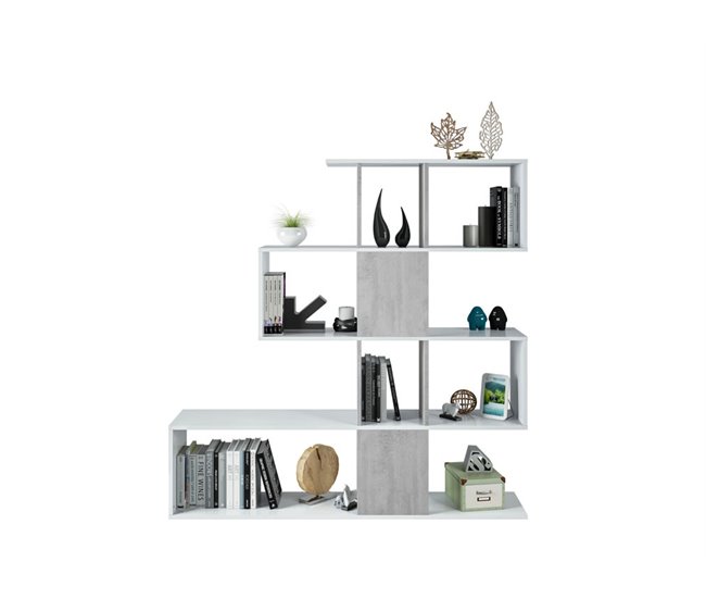 Conforama Estantería ZIGZAG 4 alturas blanco y cemento