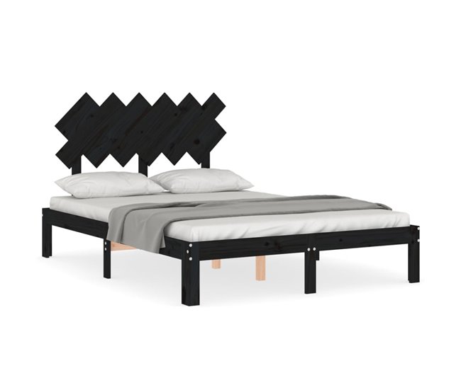 Conforama Estructura cama de matrimonio con cabecero madera maciza negro