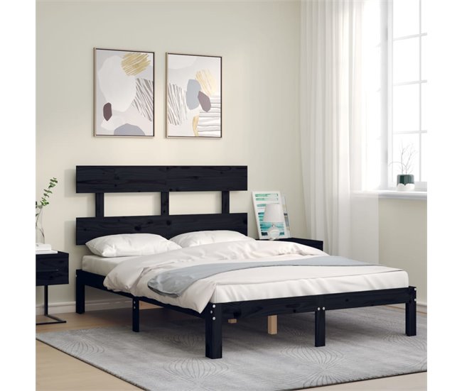 Conforama Estructura Cama De Matrimonio Con Cabecero Madera Maciza Negro Con Cabecero