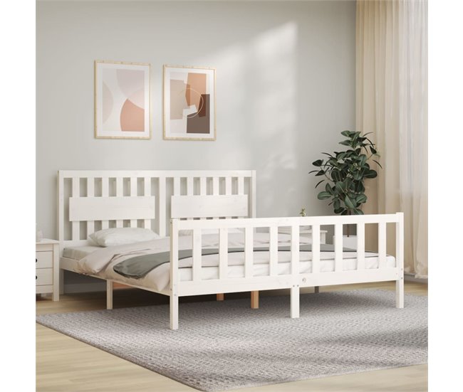 Conforama Estructura Cama De Matrimonio Con Cabecero Madera Maciza Blanco