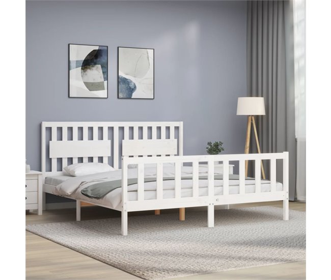 Conforama Estructura Cama De Matrimonio Con Cabecero Madera Maciza Blanco