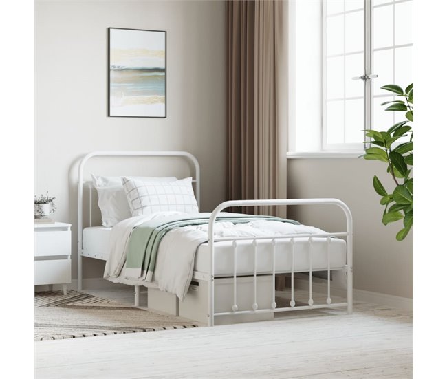 Conforama Estructura Cama Metal Cabecero Y Pie De Cama Blanca 100x190 Cm Con Cabecero Y Pie De Cama