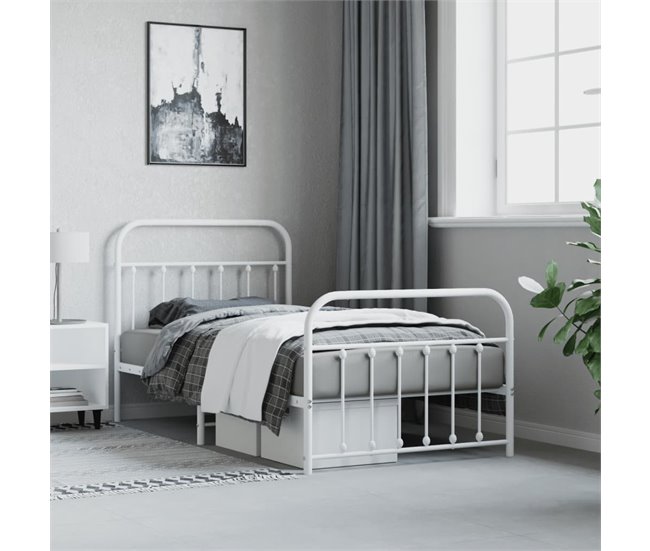 Conforama Estructura Cama Metal Cabecero Y Pie De Cama Blanca 100x190 Cm Con Cabecero Y Pie De Cama