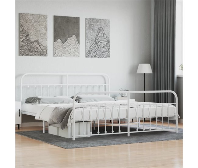 Conforama Estructura Cama Metal Con Cabecero Y Estribo Blanco 200x200 Cm Con Cabecero Y Pie De Cama