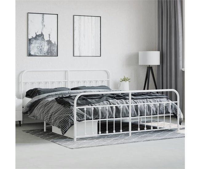 Conforama Estructura Cama Metal Con Cabecero Y Estribo Blanco 200x200 Cm Con Cabecero Y Pie De Cama