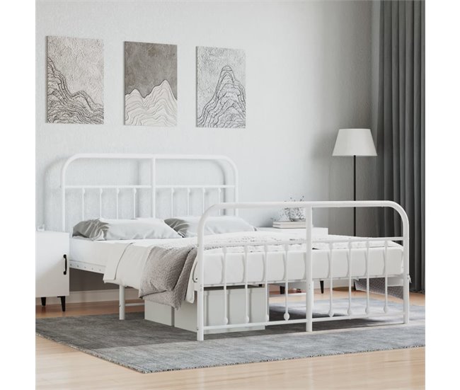 Conforama Estructura Cama Metal Con Cabecero Y Estribo Blanco 150x200 Cm Con Cabecero Y Pie De Cama