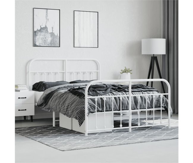 Conforama Estructura Cama Metal Con Cabecero Y Estribo Blanco 150x200 Cm Con Cabecero Y Pie De Cama