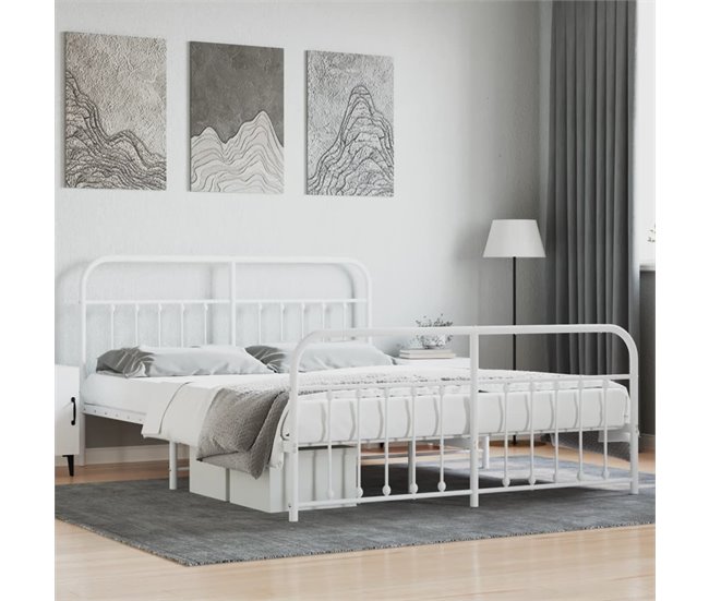 Conforama Estructura Cama Metal Con Cabecero Y Estribo Blanco 180x200 Cm Con Cabecero Y Pie De Cama