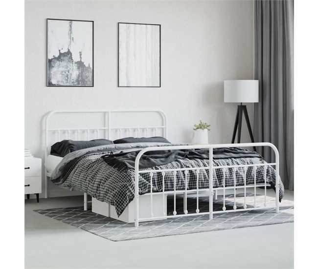Conforama Estructura Cama Metal Con Cabecero Y Estribo Blanco 180x200 Cm Con Cabecero Y Pie De Cama