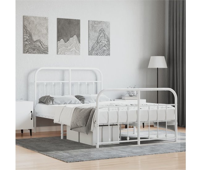 Conforama Estructura Cama Metal Con Cabecero Y Estribo Blanco 120x190 Cm Con Cabecero Y Pie De Cama