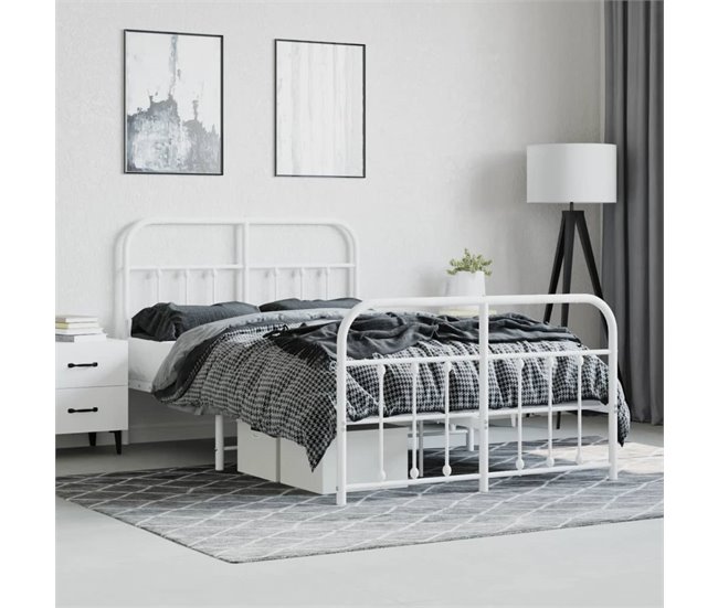 Conforama Estructura Cama Metal Con Cabecero Y Estribo Blanco 120x190 Cm Con Cabecero Y Pie De Cama