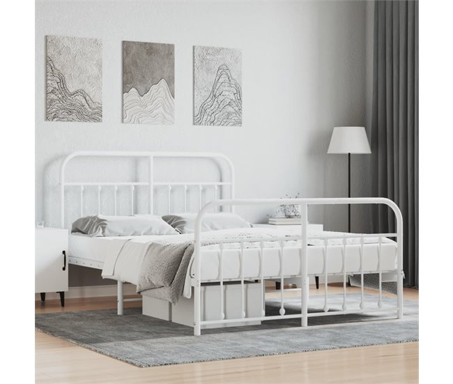 Conforama Estructura Cama Metal Con Cabecero Y Estribo Blanco 135x190 Cm Con Cabecero Y Pie De Cama