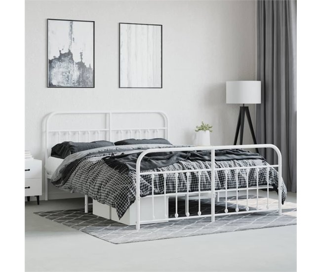 Conforama Estructura Cama Metal Con Cabecero Y Pie Cama Blanco 183x213 Cm Con Cabecero Y Pie De Cama